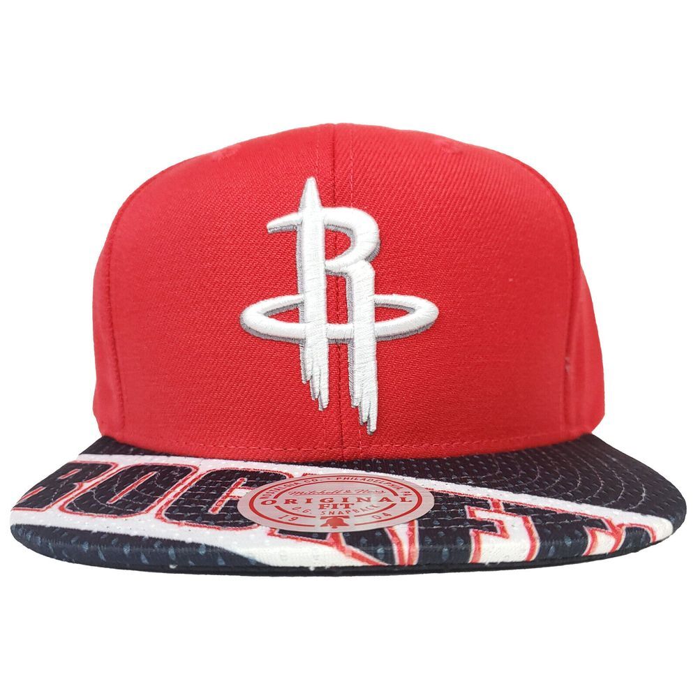 Houston Rockets Mitchell & Ness NBA Snapback Cap Hat 3D Logo Bill Logo Red NWT